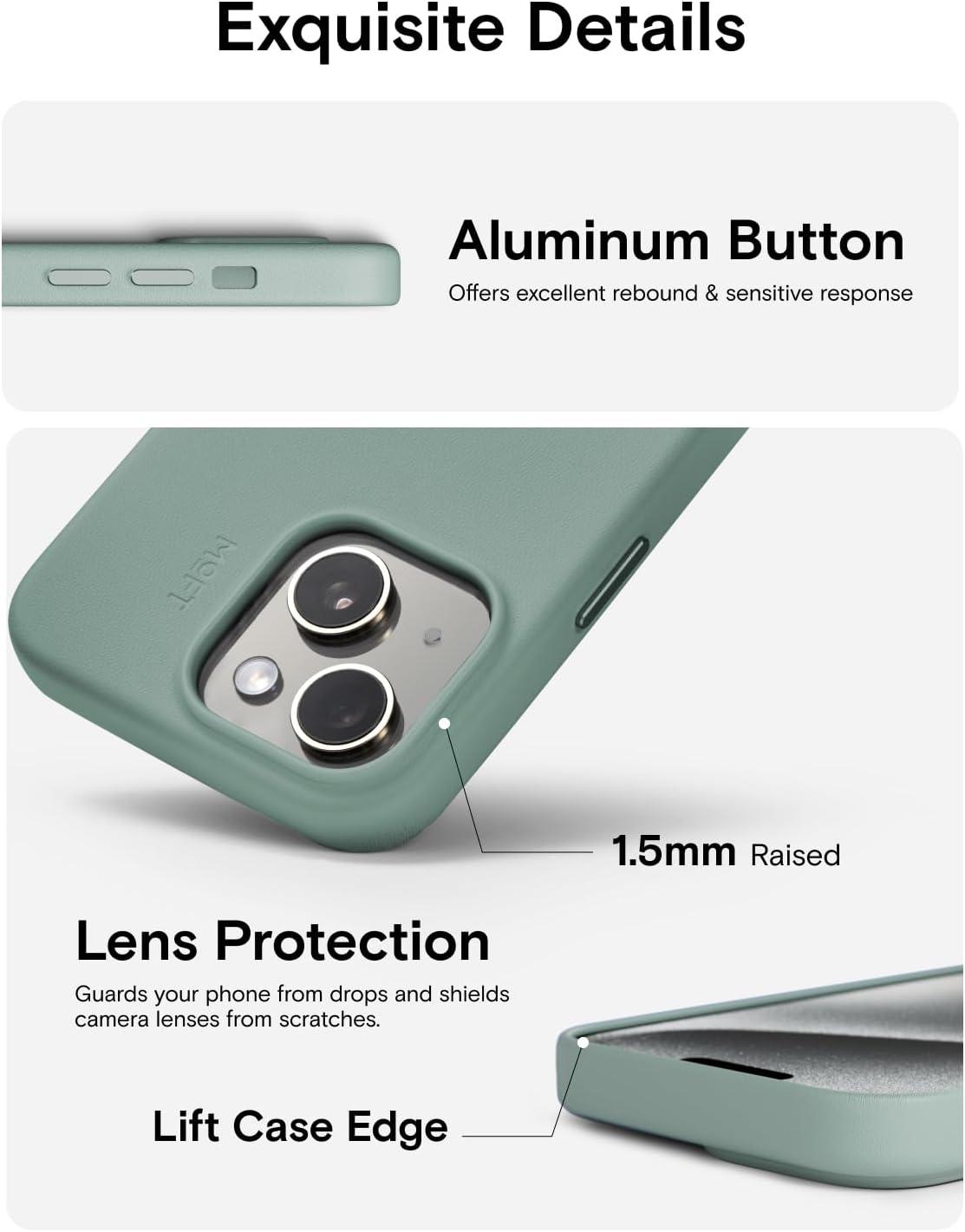 imageMOFT Designed for iPhone 14 Pro Max Case MOVAS Vegan Leather Soft ampamp Smooth ampamp AntiScratch Protective Phone Case Compatible with MagSafe Fine Fiber Lining Lifted Camera Ring Misty CoveSeafoam