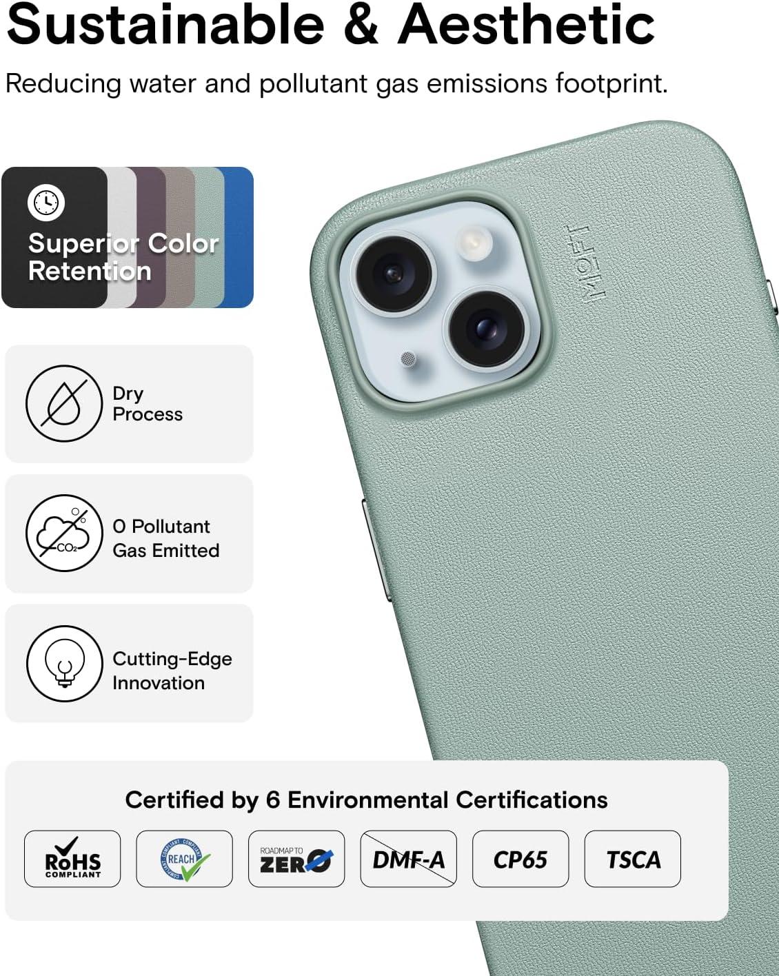 imageMOFT Designed for iPhone 14 Pro Max Case MOVAS Vegan Leather Soft ampamp Smooth ampamp AntiScratch Protective Phone Case Compatible with MagSafe Fine Fiber Lining Lifted Camera Ring Misty CoveSeafoam