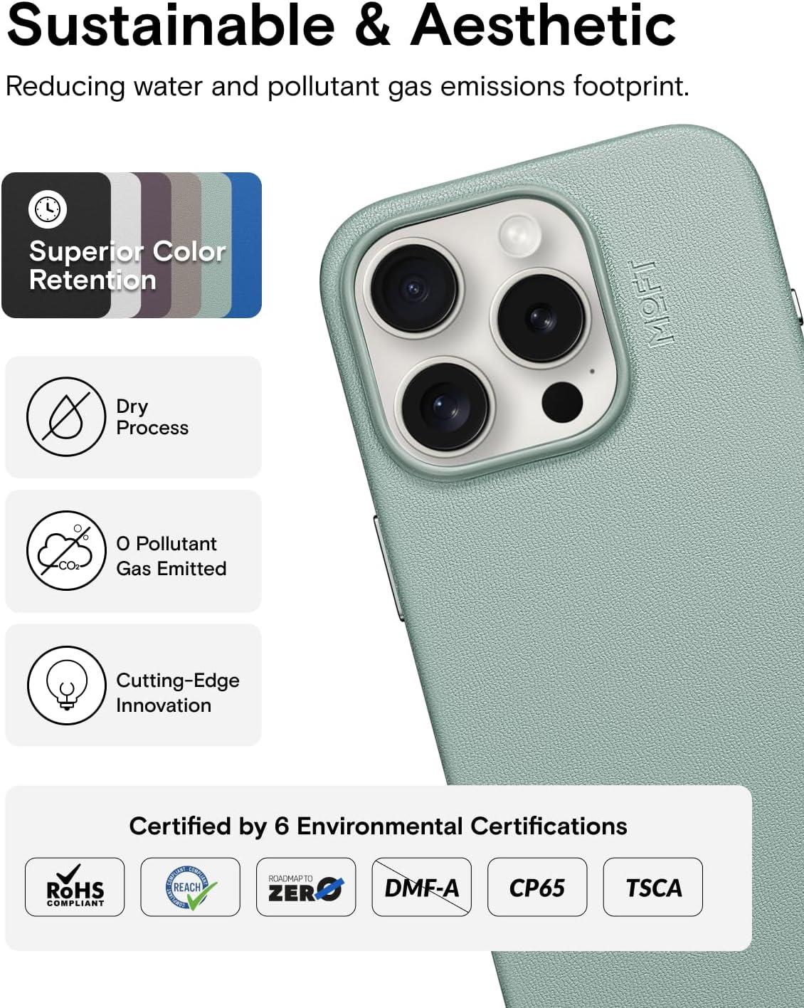 imageMOFT Designed for iPhone 14 Pro Max Case MOVAS Vegan Leather Soft ampamp Smooth ampamp AntiScratch Protective Phone Case Compatible with MagSafe Fine Fiber Lining Lifted Camera Ring Misty CoveSeafoam