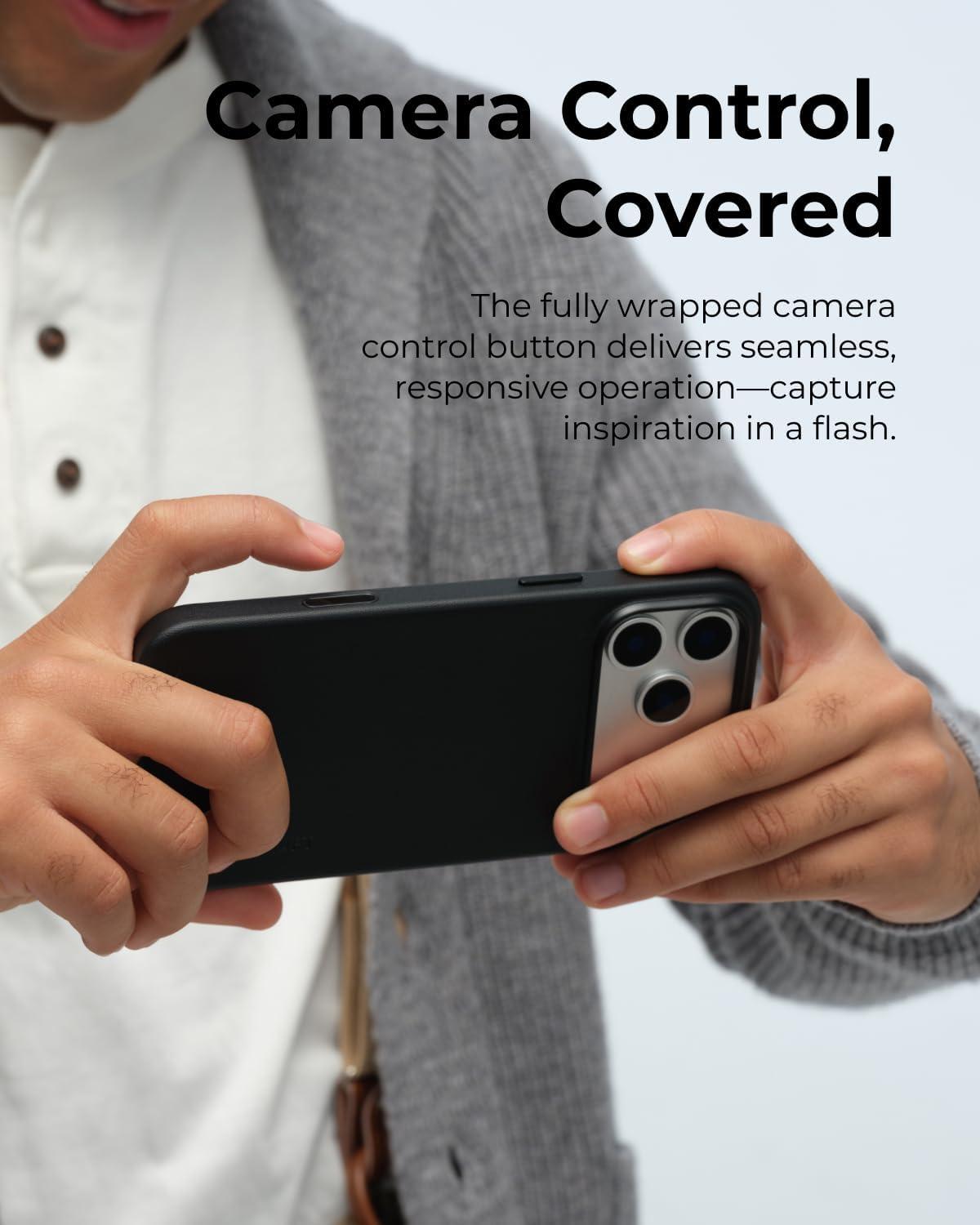 imageMOFT MOVAS Snap Case for iPhone 17 Pro Max MagSafe Compatible SoftTouch Vegan Leather Classic Minimalist Design Lightweight StainResistant ampamp Camera ProtectionJet Black