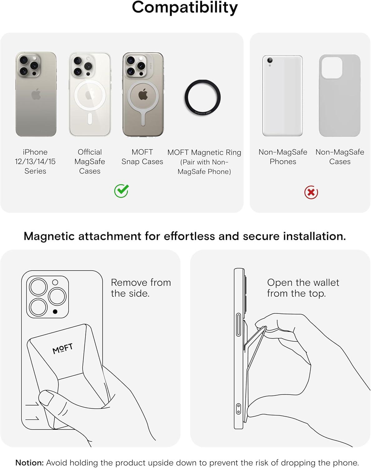 imageMOFT MagSafe Wallet for iPhone 15141312 Series Strong Magnetic Phone Card Holder Fit 2 Cards ampamp 3 Viewing Angles ampamp StainResistant Vegan Leather Phone Stand Night BlackSeafoam