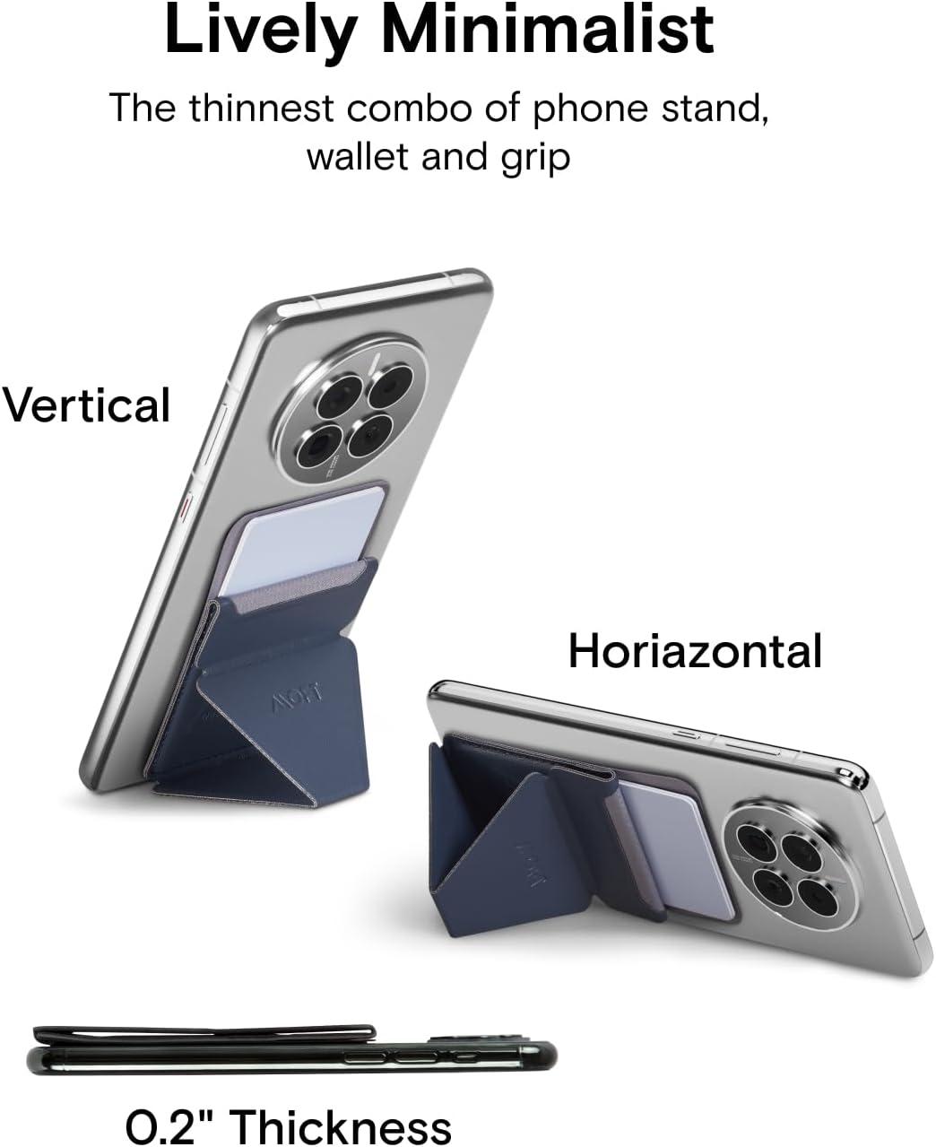 imageMOFT Phone Stand Adhesive Card Holder Fits 23 Cards Slim ampamp Portable Leather Phone Wallet 2 Viewing Angles RFID Blocking Compatible with iPhone Galaxy and Most Smartphones Classic NudeDeep Blue