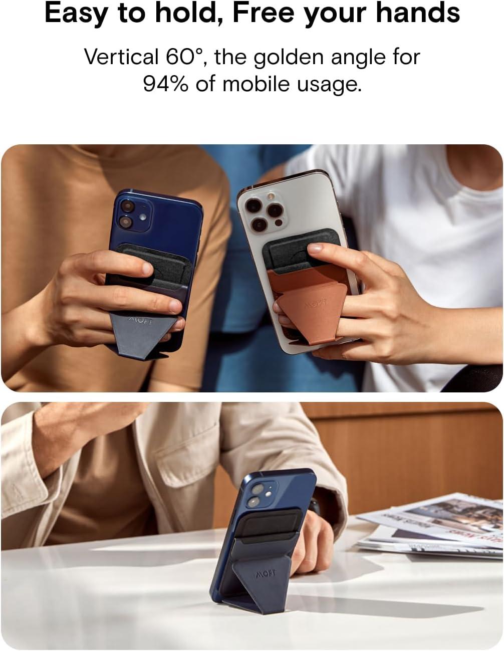 imageMOFT Phone Stand Adhesive Card Holder Fits 23 Cards Slim ampamp Portable Leather Phone Wallet 2 Viewing Angles RFID Blocking Compatible with iPhone Galaxy and Most Smartphones Classic NudeDeep Blue