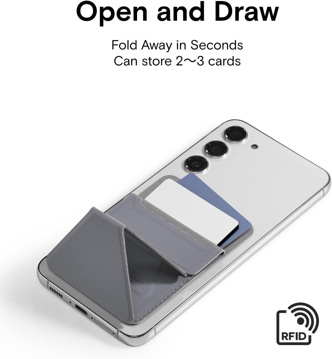 imageMOFT Phone Stand Adhesive Card Holder Fits 23 Cards Slim ampamp Portable Leather Phone Wallet 2 Viewing Angles RFID Blocking Compatible with iPhone Galaxy and Most Smartphones Classic NudeDeep Blue