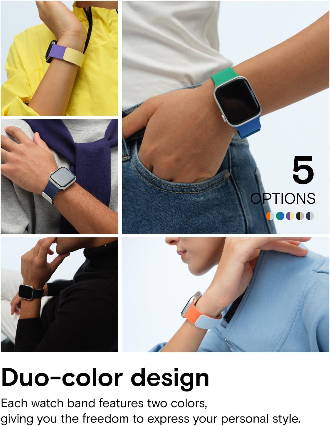 imageMOFT Snap Duo Watch Bands Compatible with Apple Watch Quick Magnetic Wear DuoColor Design ampamp Soft Silicone iWatch Bands for Ultra 321 Series 1110987SE654321 3840414244454649mmRoam Green x Beyond Blue