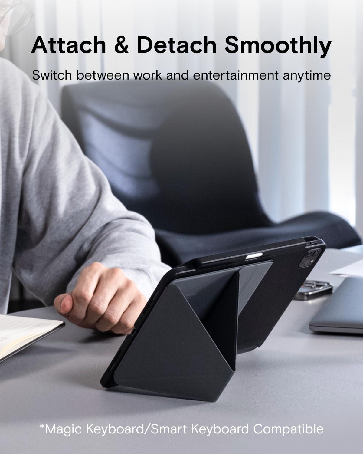 imageMOFT Snap Tablet Stand Holder Foldable and Adjustable in PortraitLandscape UltraSlim Design Ipad Stand for Desk Compatible with iPad Pro iPad Air 97quot and Larger Tablets Jet BlackJet Black