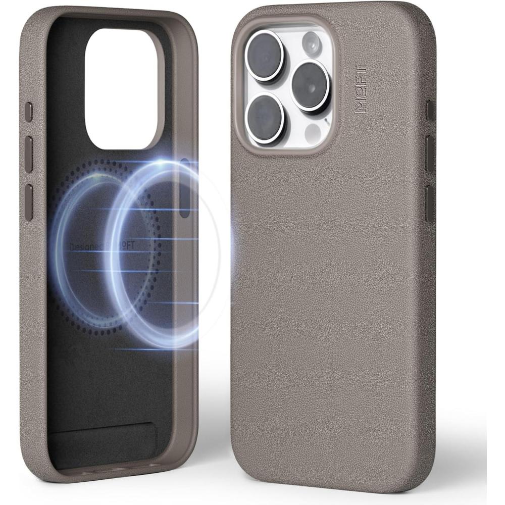 imageMOFT Designed for iPhone 14 Pro Max Case MOVAS Vegan Leather Soft ampamp Smooth ampamp AntiScratch Protective Phone Case Compatible with MagSafe Fine Fiber Lining Lifted Camera Ring Misty CoveTaupe