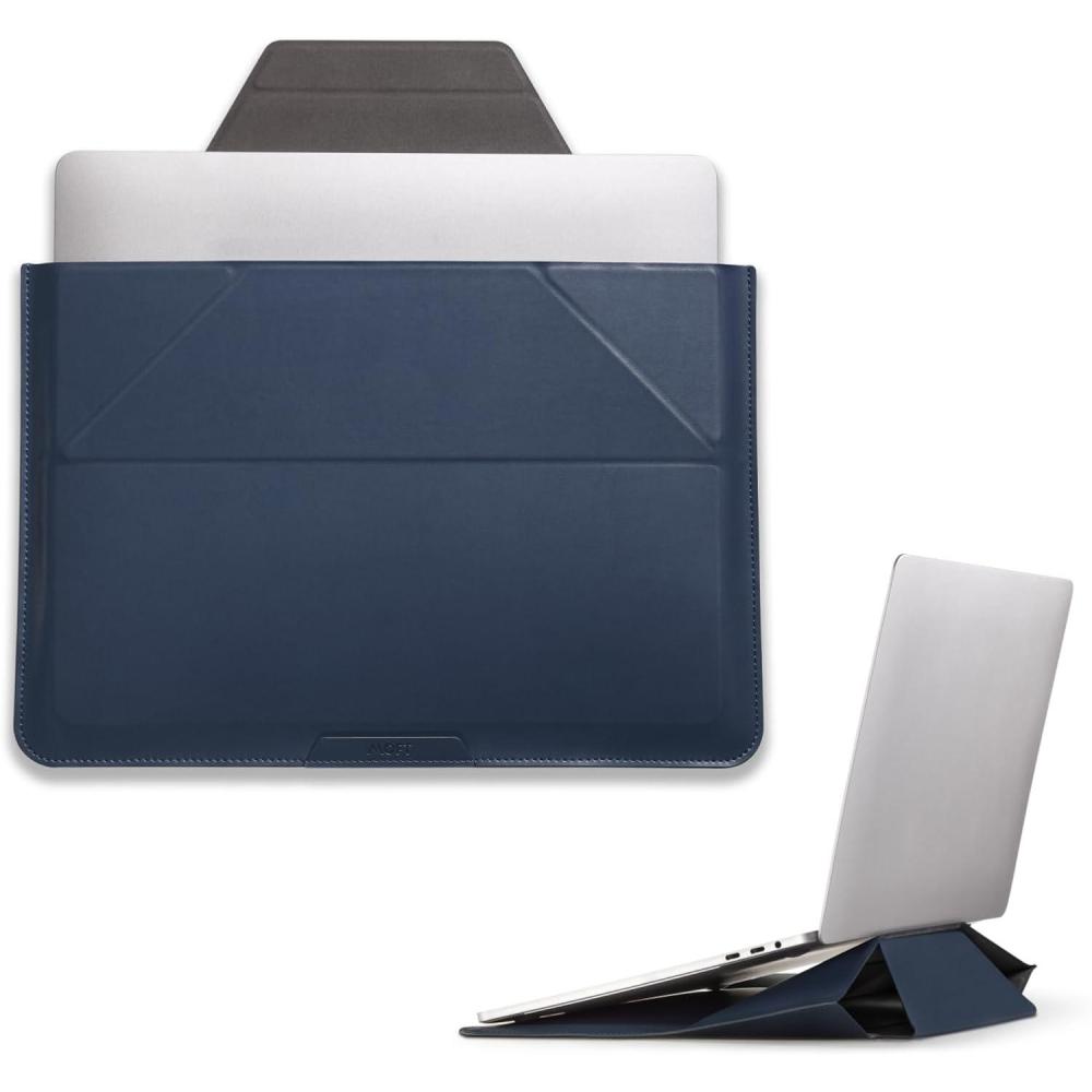 imageMOFT Laptop Carry Sleeve 2in1 Laptop Bag ampamp Stand for 14quot MacBook AirPro ampamp DellHPLenovoAsus Stylish Slim Computer Sleeve Bag with Expandable Storage for Computer Accessories Soothing MistDeep Blue