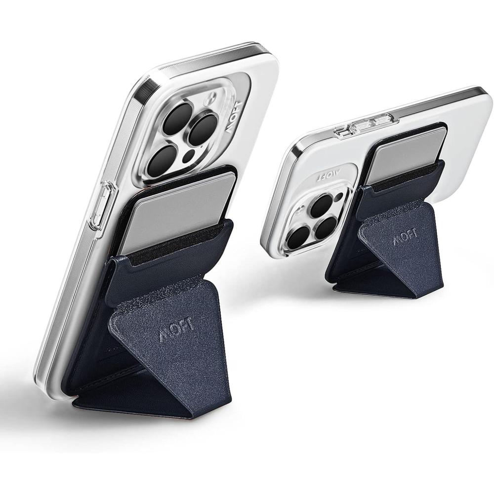 imageMOFT MagSafe Wallet for iPhone 15141312 Series Strong Magnetic Phone Card Holder Fit 2 Cards ampamp 3 Viewing Angles ampamp StainResistant Vegan Leather Phone Stand Night BlackOxford Blue