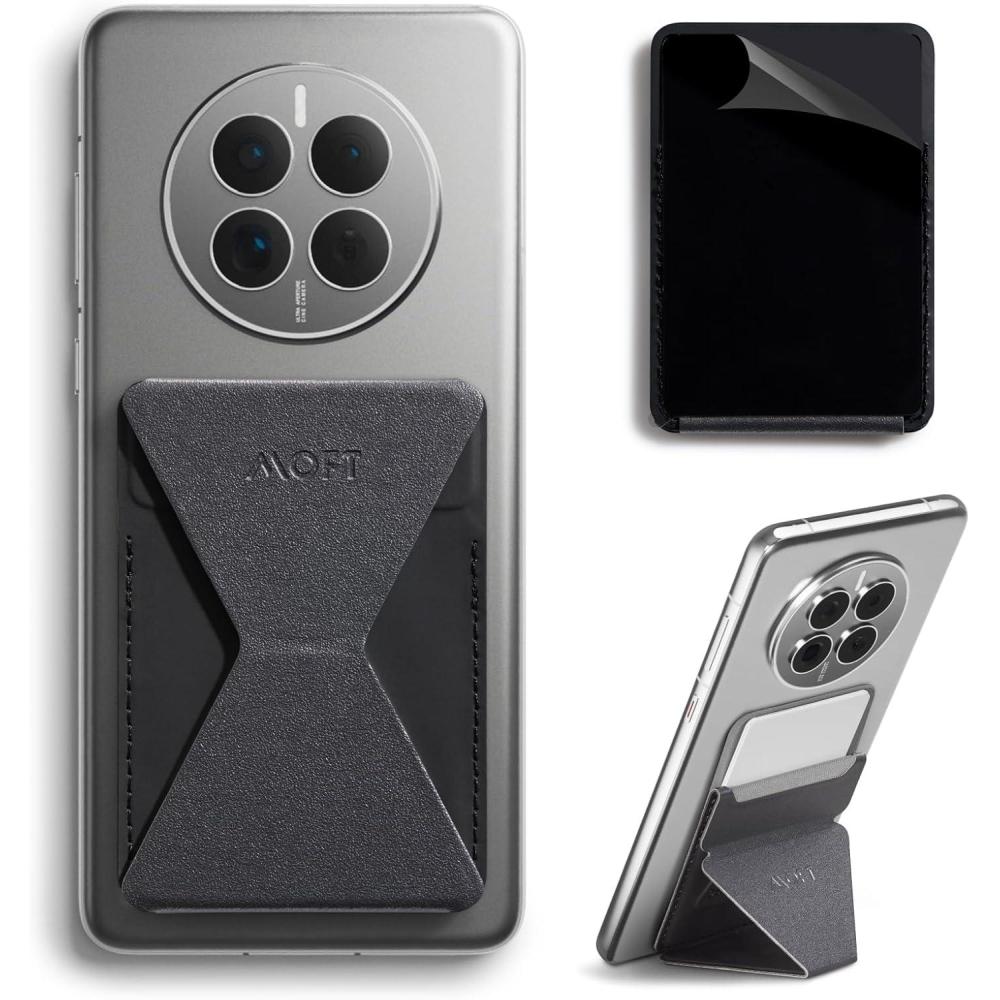 imageMOFT Phone Stand Adhesive Card Holder Fits 23 Cards Slim ampamp Portable Leather Phone Wallet 2 Viewing Angles RFID Blocking Compatible with iPhone Galaxy and Most Smartphones Classic NudeStarry Grey