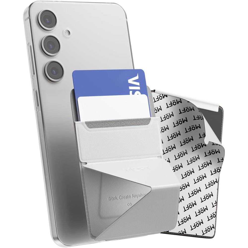 imageMOFT Phone Stand Adhesive Card Holder Fits 23 Cards Slim ampamp Portable Leather Phone Wallet 2 Viewing Angles RFID Blocking Compatible with iPhone Galaxy and Most Smartphones Classic NudeMisty Cove