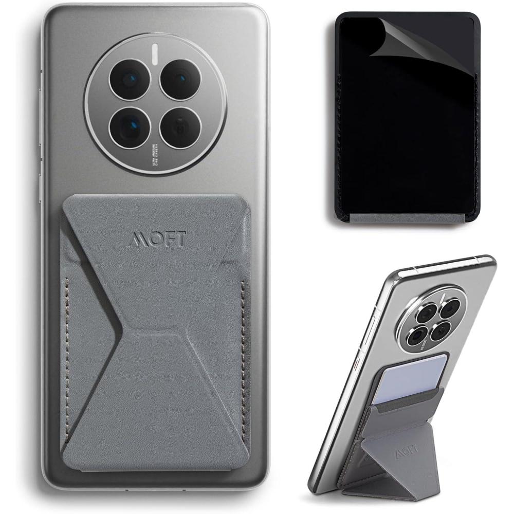 imageMOFT Phone Stand Adhesive Card Holder Fits 23 Cards Slim ampamp Portable Leather Phone Wallet 2 Viewing Angles RFID Blocking Compatible with iPhone Galaxy and Most Smartphones Classic NudeCool Gray