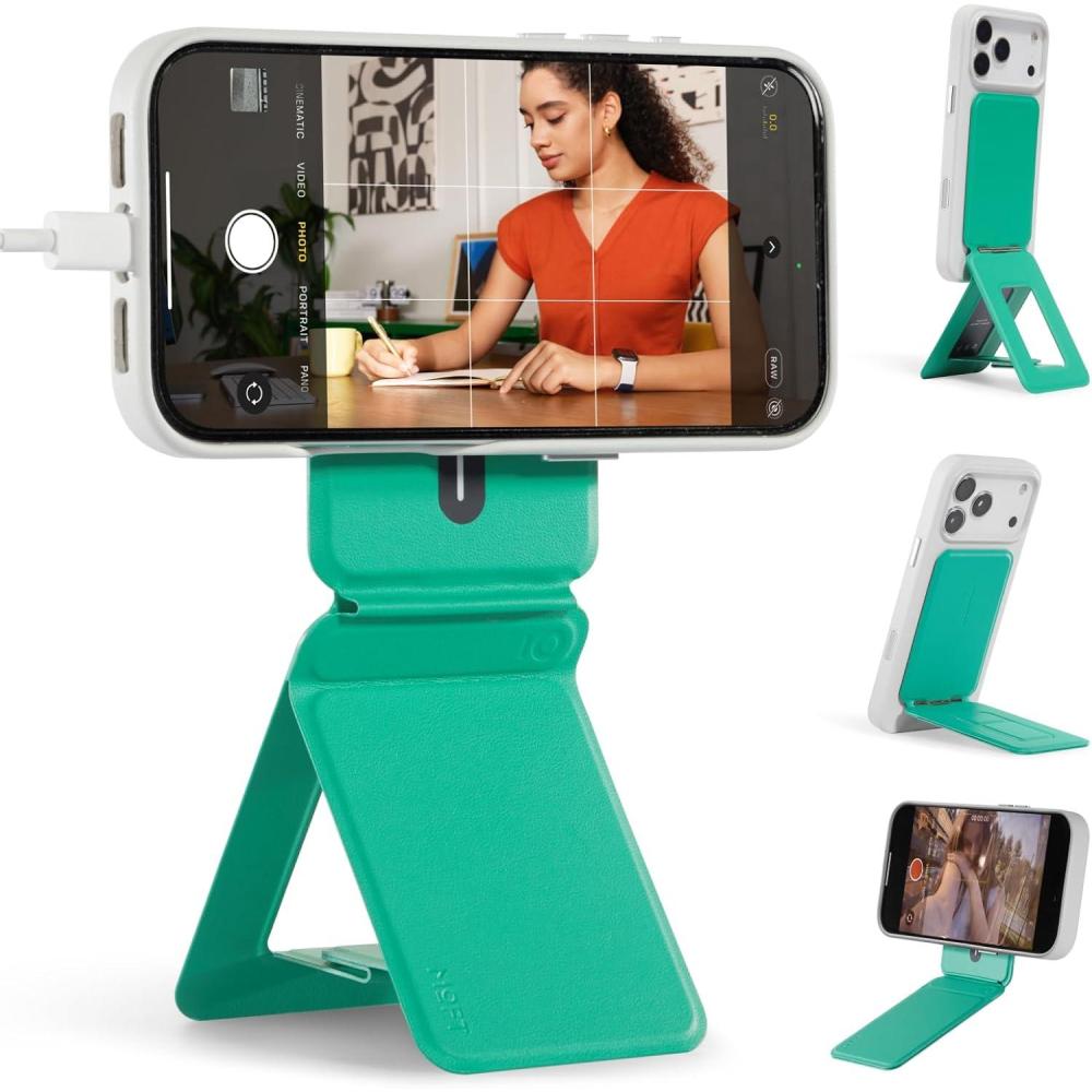 imageMOFT Phone Tripod Stand Selfie Stick for iPhone MultiAngles iPhone Stand Lightweight ampamp Portable Phone Holder Strong Magnets MOVAS Vegan Leather Travel Essentials Misty Cove Without Card SlotOz Green x Without Card Slot