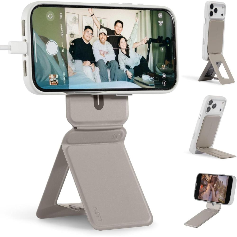 imageMOFT Phone Tripod Stand Selfie Stick for iPhone MultiAngles iPhone Stand Lightweight ampamp Portable Phone Holder Strong Magnets MOVAS Vegan Leather Travel Essentials Misty Cove Without Card SlotTaupe x Without Card Slot