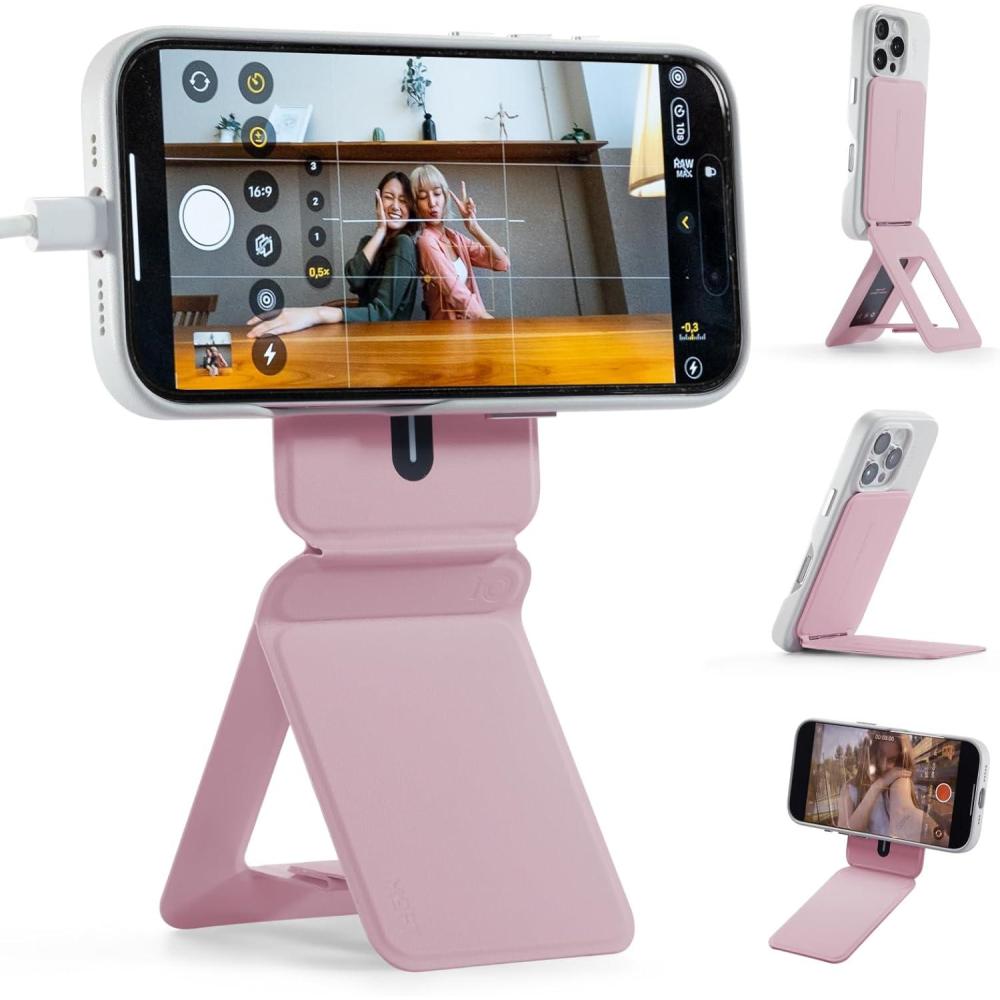imageMOFT Phone Tripod Stand Selfie Stick for iPhone MultiAngles iPhone Stand Lightweight ampamp Portable Phone Holder Strong Magnets MOVAS Vegan Leather Travel Essentials Misty Cove Without Card SlotBlush