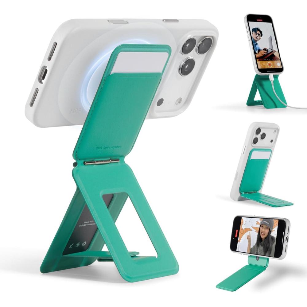 imageMOFT Phone Tripod Stand Selfie Stick for iPhone MultiAngles iPhone Stand Lightweight ampamp Portable Phone Holder Strong Magnets MOVAS Vegan Leather Travel Essentials Misty Cove Without Card SlotOz Green x With Card Slot
