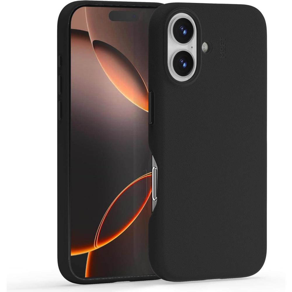 imageMOFT Snap Case MOVAS for iPhone 16 Pro Max Case Compatible with Magnetic Magnetic Premium Vegan Leather Phone Case with Smooth Feeling Enduring Color Minimalist 69in Protective Case Panna CottaJet Black