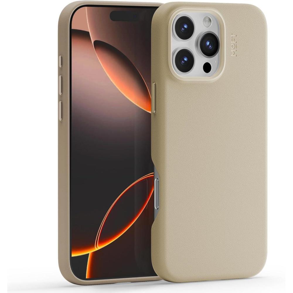 imageMOFT Snap Case MOVAS for iPhone 16 Pro Max Case Compatible with Magnetic Magnetic Premium Vegan Leather Phone Case with Smooth Feeling Enduring Color Minimalist 69in Protective Case Panna CottaEarthen Beige