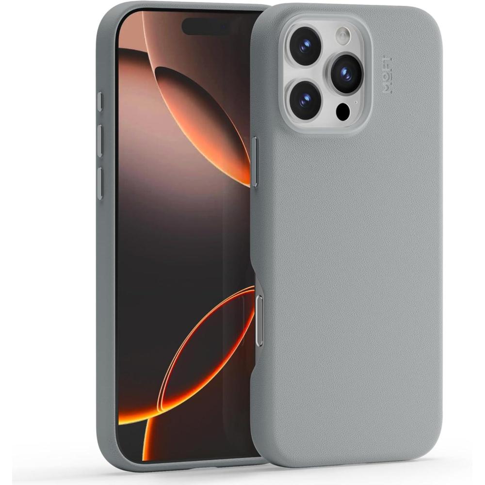 imageMOFT Snap Case MOVAS for iPhone 16 Pro Max Case Compatible with Magnetic Magnetic Premium Vegan Leather Phone Case with Smooth Feeling Enduring Color Minimalist 69in Protective Case Panna CottaCement