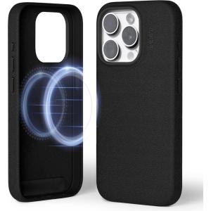 MOFT Designed for iPhone 14 Pro Max Case, MOVAS Vegan Leather Soft & Smooth & Anti-Scratch Protective Phone Case, Compatible with MagSafe, Fine Fiber Lining, Lifted Camera Ring, Misty Cove(Jet Black)