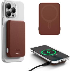 MOFT Magnetic Power Bank, Lightweight and Stackable Wireless Charger with Magnetic USB-C Cable for iPhone 14/13/12 Series,Brown