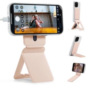 MOFT Phone Tripod Stand Selfie Stick for iPhone, Multi-Angles iPhone Stand, Lightweight & Portable Phone Holder, Strong Magnets, MOVAS Vegan Leather, Travel Essentials, Misty Cove (Without Card Slot)(Peach Pink)