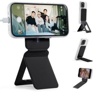 MOFT Phone Tripod Stand Selfie Stick for iPhone, Multi-Angles iPhone Stand, Lightweight & Portable Phone Holder, Strong Magnets, MOVAS Vegan Leather, Travel Essentials, Misty Cove (Without Card Slot)(Jet Black x Without Card Slot)