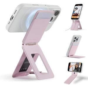 MOFT Phone Tripod Stand Selfie Stick for iPhone, Multi-Angles iPhone Stand, Lightweight & Portable Phone Holder, Strong Magnets, MOVAS Vegan Leather, Travel Essentials, Misty Cove (Without Card Slot)(Blush x With Card Slot)