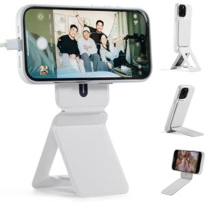 MOFT Phone Tripod Stand Selfie Stick for iPhone, Multi-Angles iPhone Stand, Lightweight & Portable Phone Holder, Strong Magnets, MOVAS Vegan Leather, Travel Essentials, Misty Cove (Without Card Slot)(Misty Cove)