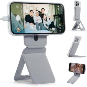 MOFT Phone Tripod Stand Selfie Stick for iPhone, Multi-Angles iPhone Stand, Lightweight & Portable Phone Holder, Strong Magnets, MOVAS Vegan Leather, Travel Essentials, Misty Cove (Without Card Slot)(Cement)