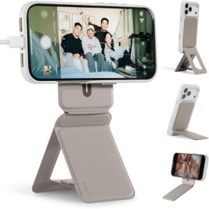 MOFT Phone Tripod Stand Selfie Stick for iPhone, Multi-Angles iPhone Stand, Lightweight & Portable Phone Holder, Strong Magnets, MOVAS Vegan Leather, Travel Essentials, Misty Cove (Without Card Slot)(Taupe x Without Card Slot)