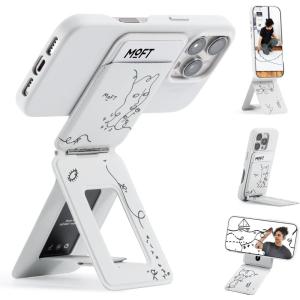 MOFT Phone Tripod Stand Selfie Stick for iPhone, Multi-Angles iPhone Stand, Lightweight & Portable Phone Holder, Strong Magnets, MOVAS Vegan Leather, Travel Essentials, Misty Cove (Without Card Slot)(Shantell Martin x Misty Cove x With Card Slot)