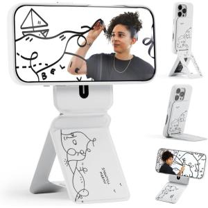 MOFT Phone Tripod Stand Selfie Stick for iPhone, Multi-Angles iPhone Stand, Lightweight & Portable Phone Holder, Strong Magnets, MOVAS Vegan Leather, Travel Essentials, Misty Cove (Without Card Slot)(Shantell Martin x Misty Cove x Without Card Slot)