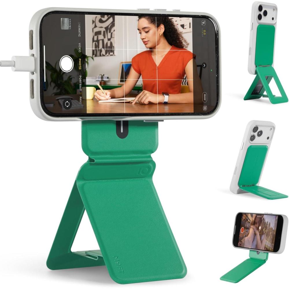 imageMOFT Phone Tripod Wallet for iPhone MulitAngles Lightweight ampamp Portable Phone Stand MOVAS Vegan Leather Magnetic Wallet Strong Magnets NFC Card HolderTravel Essential Brownie with Card SlotOz Green x Without Card Slot