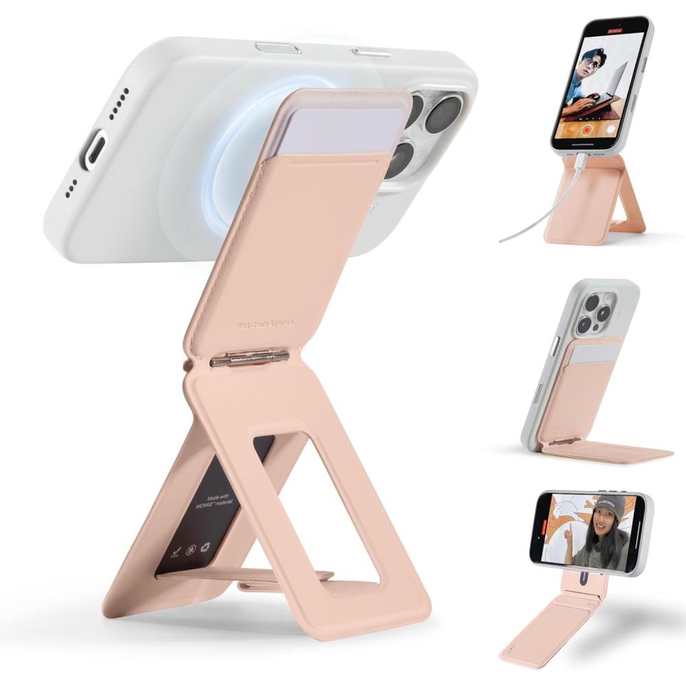 imageMOFT Phone Tripod Wallet for iPhone MulitAngles Lightweight ampamp Portable Phone Stand MOVAS Vegan Leather Magnetic Wallet Strong Magnets NFC Card HolderTravel Essential Brownie with Card SlotPeach pink x With Card Slot