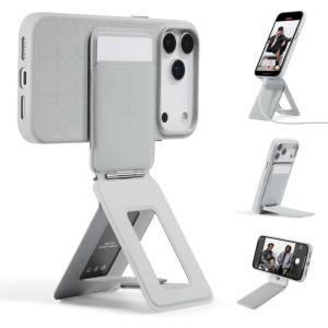 MOFT Phone Tripod Wallet for iPhone, Mulit-Angles, Lightweight & Portable Phone Stand, MOVAS Vegan Leather Magnetic Wallet, Strong Magnets, NFC Card Holder,Travel Essential, Brownie (with Card Slot)(Tombogo x Misty Cove x With Card Slot)