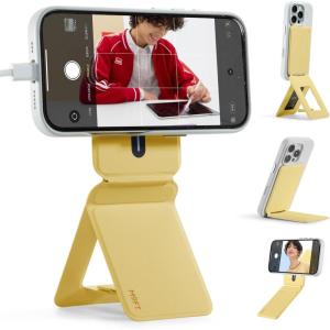 MOFT Phone Tripod Wallet for iPhone, Mulit-Angles, Lightweight & Portable Phone Stand, MOVAS Vegan Leather Magnetic Wallet, Strong Magnets, NFC Card Holder,Travel Essential, Brownie (with Card Slot)(Panna Cotta x Without Card Slot)