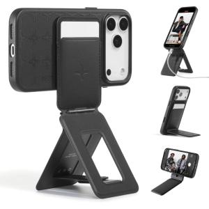 MOFT Phone Tripod Wallet for iPhone, Mulit-Angles, Lightweight & Portable Phone Stand, MOVAS Vegan Leather Magnetic Wallet, Strong Magnets, NFC Card Holder,Travel Essential, Brownie (with Card Slot)(Tombogox Jet Black x With Card Slot)