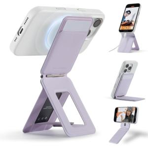 MOFT Phone Tripod Wallet for iPhone, Mulit-Angles, Lightweight & Portable Phone Stand, MOVAS Vegan Leather Magnetic Wallet, Strong Magnets, NFC Card Holder,Travel Essential, Brownie (with Card Slot)(Peony x With Card Slot)