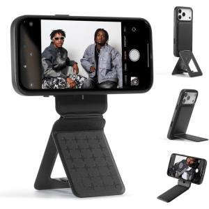 MOFT Phone Tripod Wallet for iPhone, Mulit-Angles, Lightweight & Portable Phone Stand, MOVAS Vegan Leather Magnetic Wallet, Strong Magnets, NFC Card Holder,Travel Essential, Brownie (with Card Slot)(Tombogo x Jet Black x Without Card Slot)