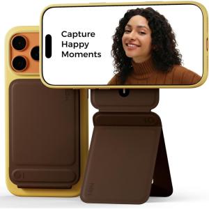 MOFT Phone Tripod Wallet for iPhone, Mulit-Angles, Lightweight & Portable Phone Stand, MOVAS Vegan Leather Magnetic Wallet, Strong Magnets, NFC Card Holder,Travel Essential, Brownie (with Card Slot)(Brownie x Without Card Slot)