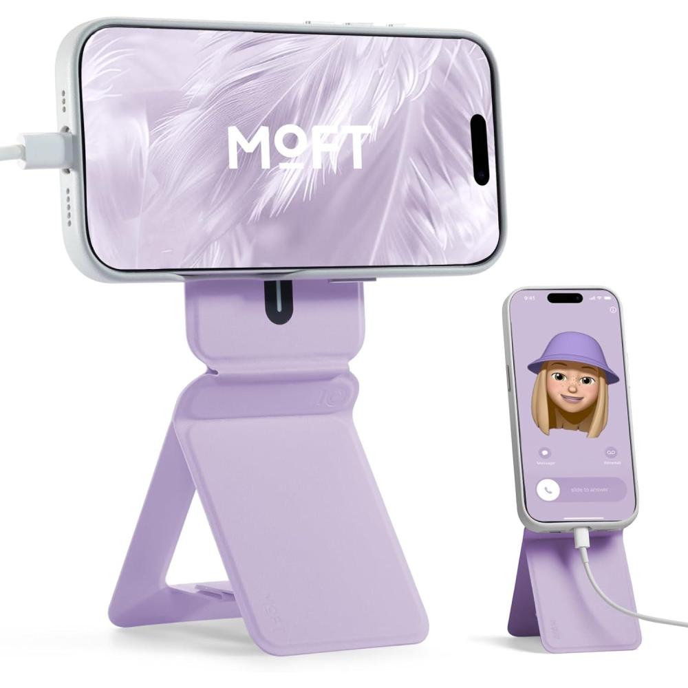 imageMOFT Phone Stand Magnetic Phone Tripod Stand StainResistant MOVAS Leather amp Angle Adjustment amp Strong Magnets Tripod for iPhone 171615141312 Included Metal RingSapphirePeony