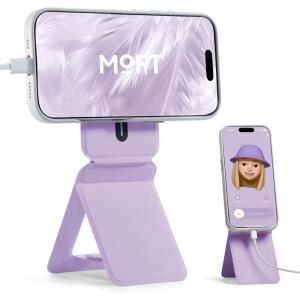 MOFT Phone Stand, Magnetic Phone Tripod Stand Stain-Resistant MOVAS Leather & Angle Adjustment & Strong Magnets Tripod for iPhone 17/16/15/14/13/12 (Included Metal Ring)-Sapphire(Peony)