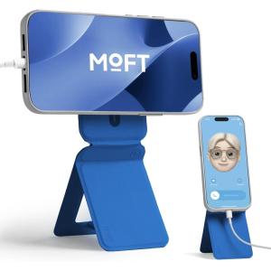 MOFT Phone Stand, Magnetic Phone Tripod Stand Stain-Resistant MOVAS Leather & Angle Adjustment & Strong Magnets Tripod for iPhone 17/16/15/14/13/12 (Included Metal Ring)-Sapphire(Sapphire)