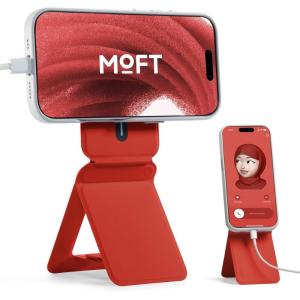 MOFT Phone Stand, Magnetic Phone Tripod Stand Stain-Resistant MOVAS Leather & Angle Adjustment & Strong Magnets Tripod for iPhone 17/16/15/14/13/12 (Included Metal Ring)-Sapphire(Sunset)