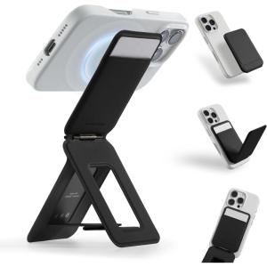 MOFT Phone Stand, Magnetic Phone Tripod Stand Stain-Resistant MOVAS Leather & Angle Adjustment & Strong Magnets Tripod for iPhone 17/16/15/14/13/12 (Included Metal Ring)-Sapphire(Jet Black)