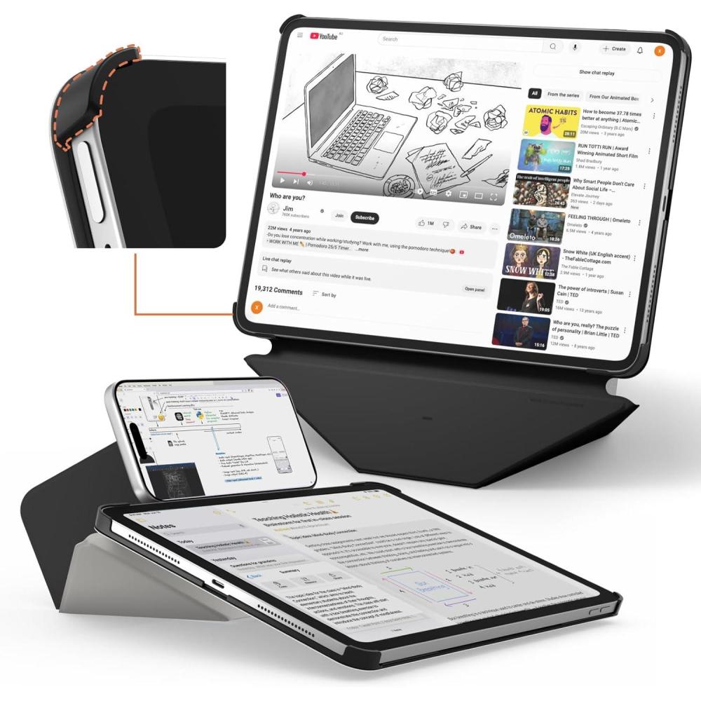 imageMOFT Dynamic Folio Case for iPad Air 13M4 2026M3 2025M2 2024Reinforced Corner Protection Stable Slim Magnetic Stand with 20 Viewing Angles Premium MOVAS LeatherJet BlackMisty Cove x Jet Black